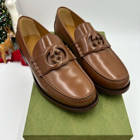 Men’s Gucci interlocking G leather loafers size 10 made in Italy - Picture 1 of 9